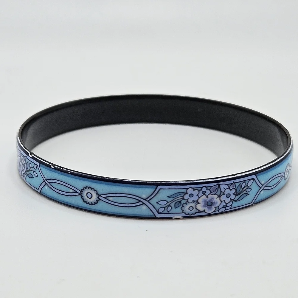 VINTAGE Michaela Frey Blue Floral Enamel Bangle Bracelet Made in Austria